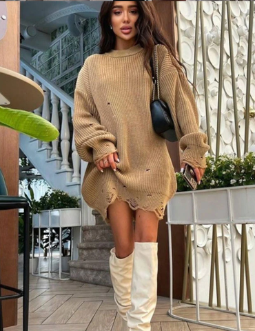 Women Sweater Oversize Knitted Black O Neck Long Sleeve Pullover