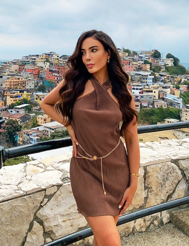 Summer Sexy Sleeveless Slim Pleated Halter Green Dress