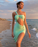 Women Twist Irregular Split Clothes Hollow Out Sexy Midi Dress