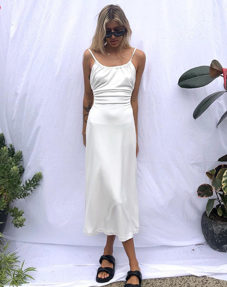 Women Summer Spaghetti Strap Backless Sexy Midi Dress