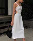 Women Summer Spaghetti Strap Backless Sexy Midi Dress