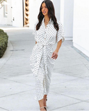 Casual Holiday Turndown Collar Summer Polka Dots Women Dress