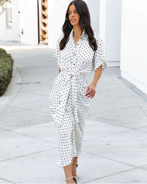 Casual Holiday Turndown Collar Summer Polka Dots Women Dress