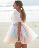 Sweet Puff Short Sleeve Summer Fold Square Collar Mini Ball Gown Dresses