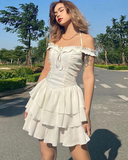 Sweet Sexy Halter Pleated Slim Slash Neck High Waist Girls Dresses