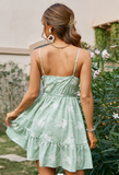 summer women Spaghetti strap green corset print mini dress