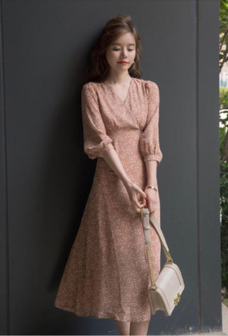 New Spring and Summer Retro French First Love Floral Dress