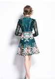 Women's Beading Stand Long Sleeve Ruffles Lace Stitching Flower Jacquard Dress