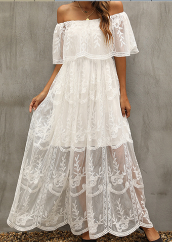 Pure Color One Shoulder High Waist Lace  Dresses