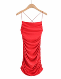 Women with Cross Straps Back Sexy Ruched Mini Dress