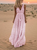 Women Stylish Summer V-neck Tassel Sleeveless Maxi Dresses