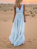 Women Stylish Summer V-neck Tassel Sleeveless Maxi Dresses