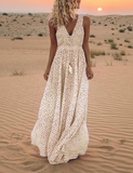 Women Stylish Summer V-neck Tassel Sleeveless Maxi Dresses