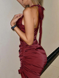 Fashion Sexy Mini Waist Drawstring Pleated Backless Dress