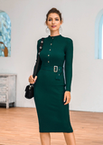 Fashion Women's Sexy Turtleneck Bodycon Solid Slim Dress