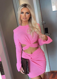 Sexy Knitted Long Sleeve Two Piece Skirt Set