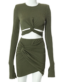 Sexy Knitted Long Sleeve Two Piece Skirt Set