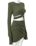 Sexy Knitted Long Sleeve Two Piece Skirt Set