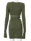 Sexy Knitted Long Sleeve Two Piece Skirt Set