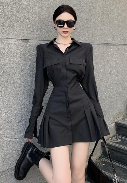Black Shirt Dress Women Elegant Vintage Long Sleeve Dresses – Ncocon