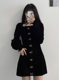Black Gothic Women Vintage Long Sleeve Mini Dresses