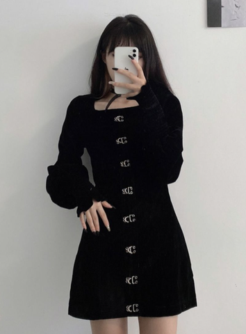 Black Gothic Women Vintage Long Sleeve Mini Dresses