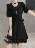 Back Harajuku Ruffles Short Sleeve  Dark Punk Gothic Dress