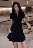 Women Casual One Piece Sexy Buckle Dress