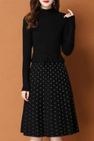 Chic Long Knit patchwork Women dot printed Sweater Dress