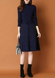 Chic Long Knit patchwork Women dot printed Sweater Dress