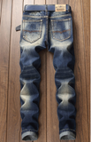 Men's Leisure Jeans Zipper Hole Worn Straight Thin Loose