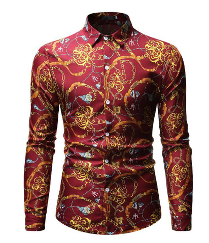 Long Sleeve Dress Shirts for Men Plus Size Spring Personality Floral Printing