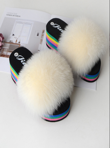 khaki high-heeled summer ladies fashion new plush slippers