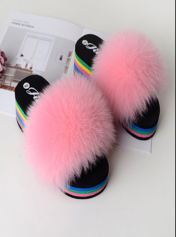 pink high-heeled summer ladies fashion new plush slippers