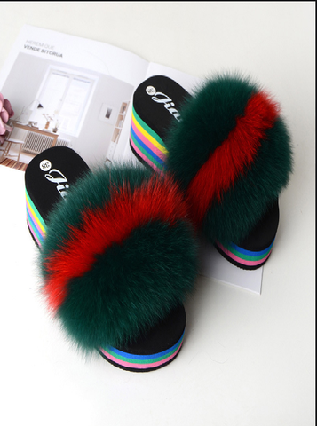 green+red high-heeled summer ladies fashion new plush slippers