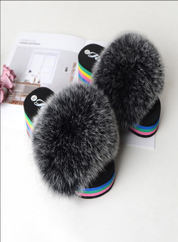 black+gray high-heeled summer ladies fashion new plush slippers