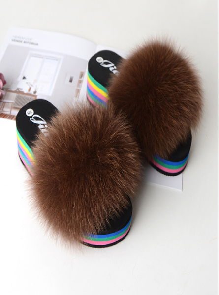 coffee high-heeled summer ladies fashion new plush slippers