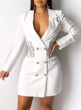 Gorgeous White Long Sleeve Button Decorated Sheath Dress