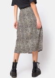 flower leopard print high waist stretch split long A skirt
