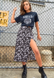 leopard print high waist stretch split long A skirt