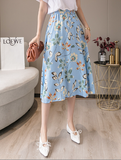 blue  wholesale high waist floral chiffon print skirt