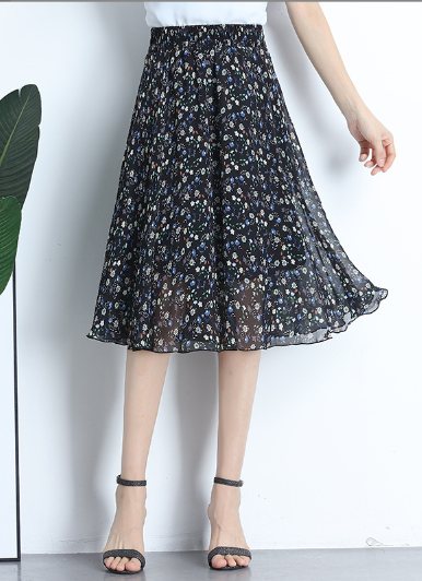 Summer Skirt Female Joker Floral Long Thin High-waisted Korean version of A-shaped skirt