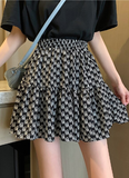 fashion summer female print high waist skirt white black retro pleated mini skirt