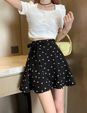 fashion summer polka dot female print high waist skirt white black retro pleated mini skirt