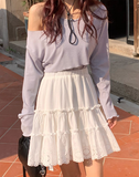 cute female print white black retro pleated mini skirt