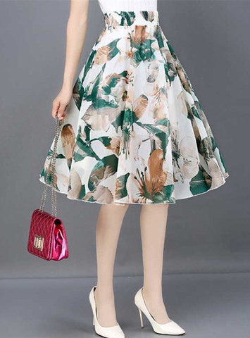 green casual Joker floral long thin high waist A word skirt