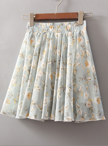 fashion chiffon small fresh skirt skirt pleated floral skirt