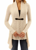 Cable Knit Asymmetrical Long Cardigan V-Neck Long Sleeve Winter Cardigans