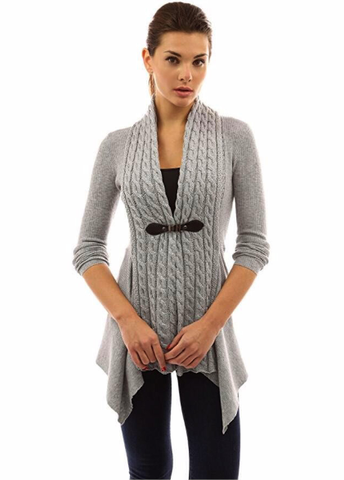 Cable Knit Asymmetrical Long Cardigan V-Neck Long Sleeve Winter Cardigans