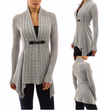 Cable Knit Asymmetrical Long Cardigan V-Neck Long Sleeve Winter Cardigans